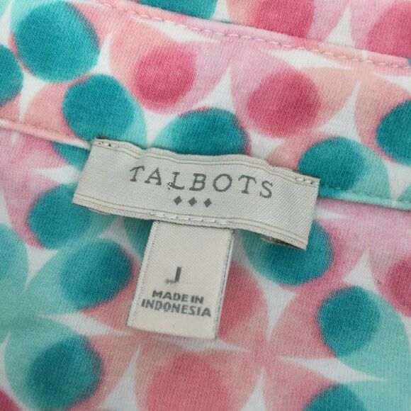 Talbots Floral Polka Dot Print Collared Long Sleeve Top Size Large Pink Blue L - Picture 3 of 9